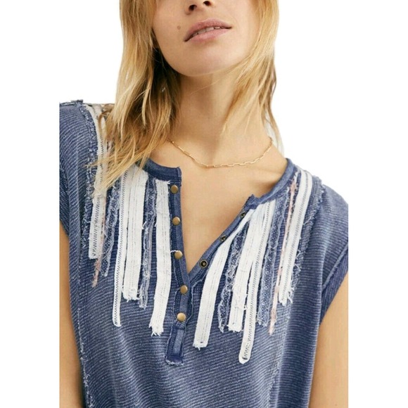 We The Free People Harvey Muscle Tunic Tank Top Indigo Blue Womens Boho Boxy - Picture 10 of 12